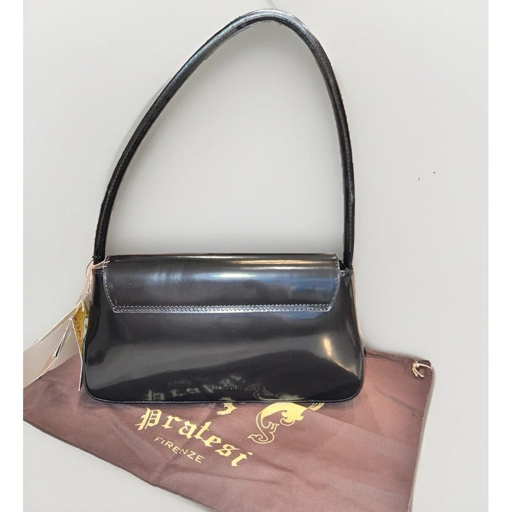 🇮🇹 PRATESI BLACK BARCHETTA  ITALIAN LEATHER SATCHEL SHOULDER BAG NWT